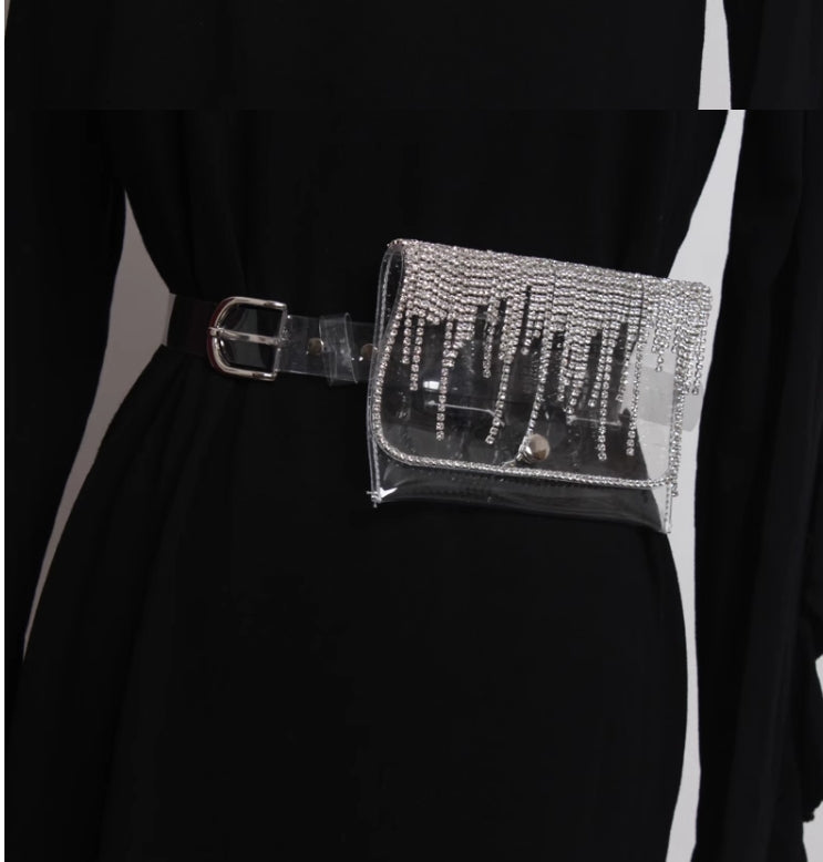 Crystal Rhinestone Waist Bag Belt – PVC Glitter Fanny Pack with Adjustable Strap