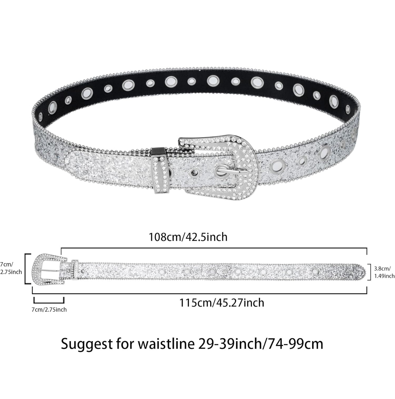 Rhinestone Belt for Women Men - Sequin Diamond Western Cowgirl Belts - Bling Studded Belts for Jeans Pants