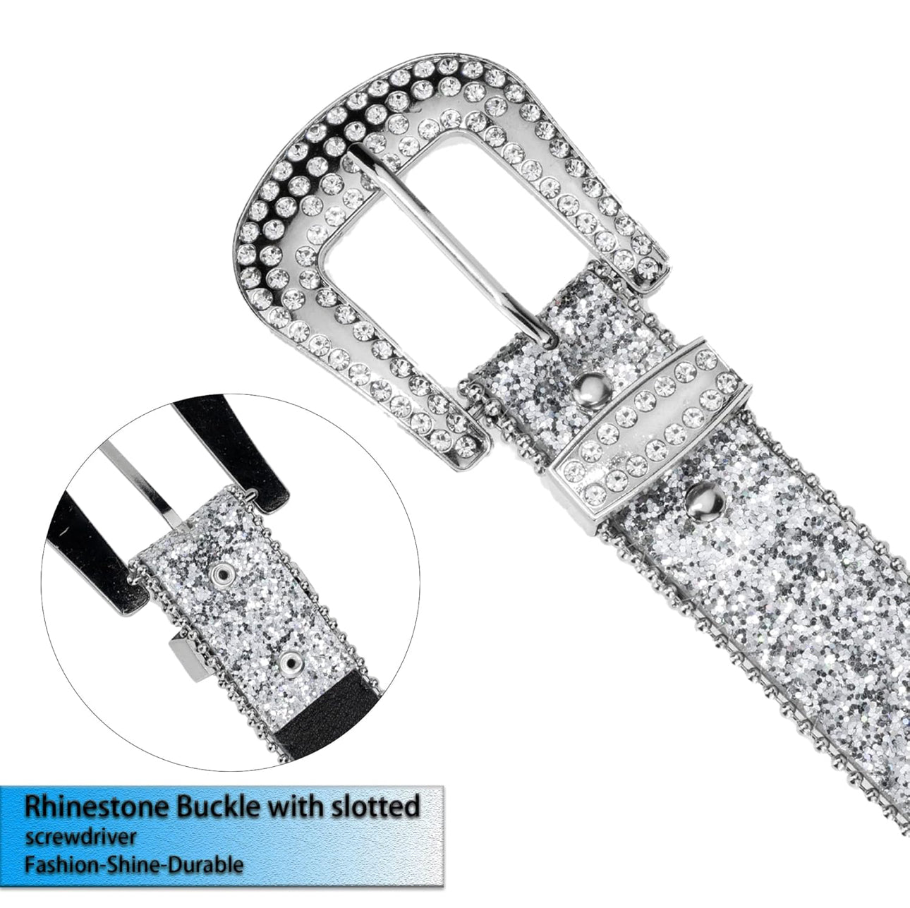 Rhinestone Belt for Women Men - Sequin Diamond Western Cowgirl Belts - Bling Studded Belts for Jeans Pants