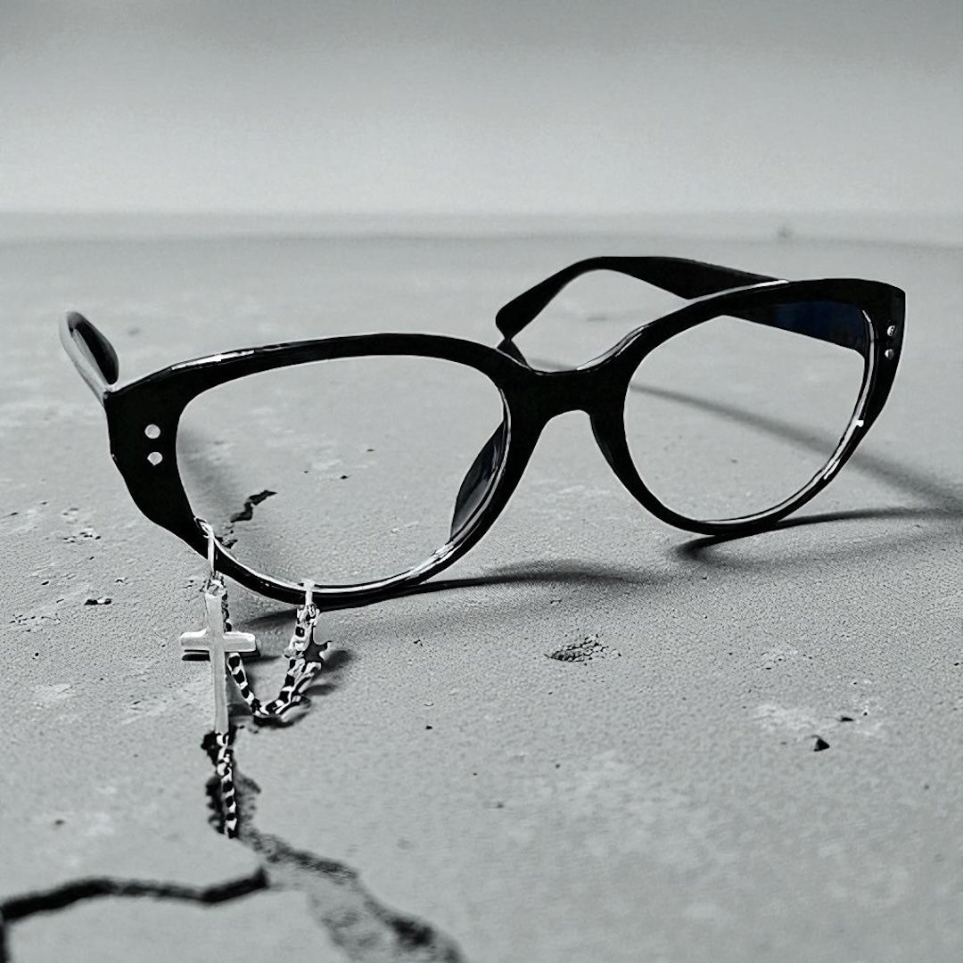 Cat Eye Glasses for Women - Punk, Y2K, and Egirl Fashion Eyewear with Charm Chain - Non-Lensless Goth Sunglasses