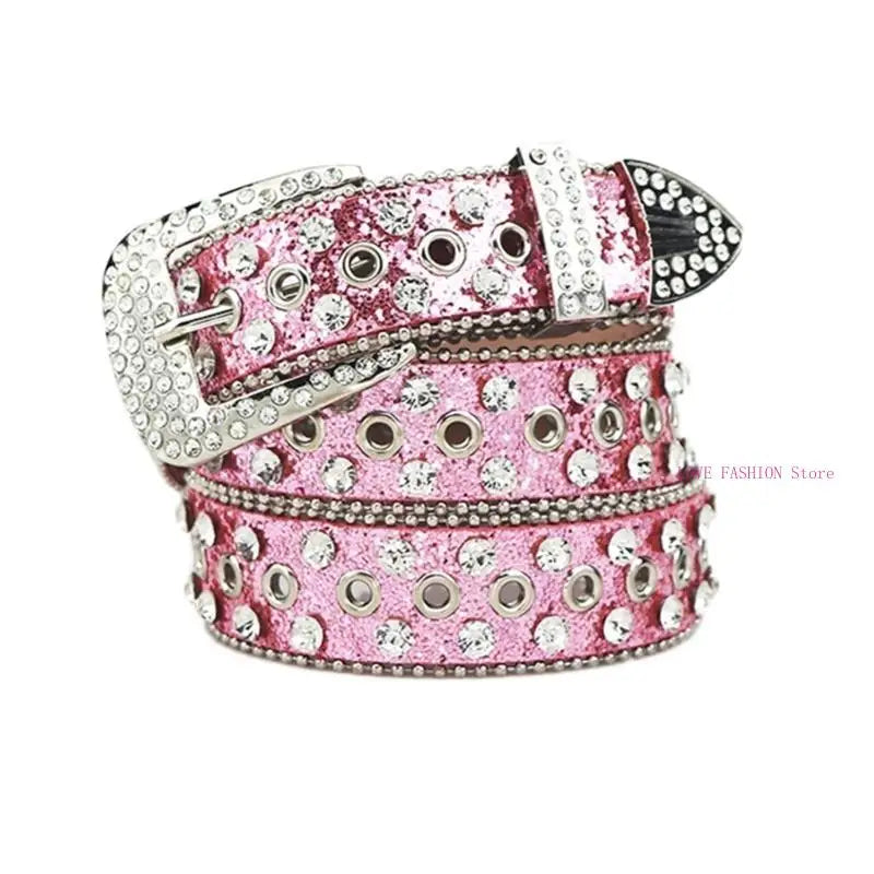Vintage Waist Belt Jeans Belt PU Studded Belt Casual Ceinture Punk Belt Street Dance Glittered Belt Y166