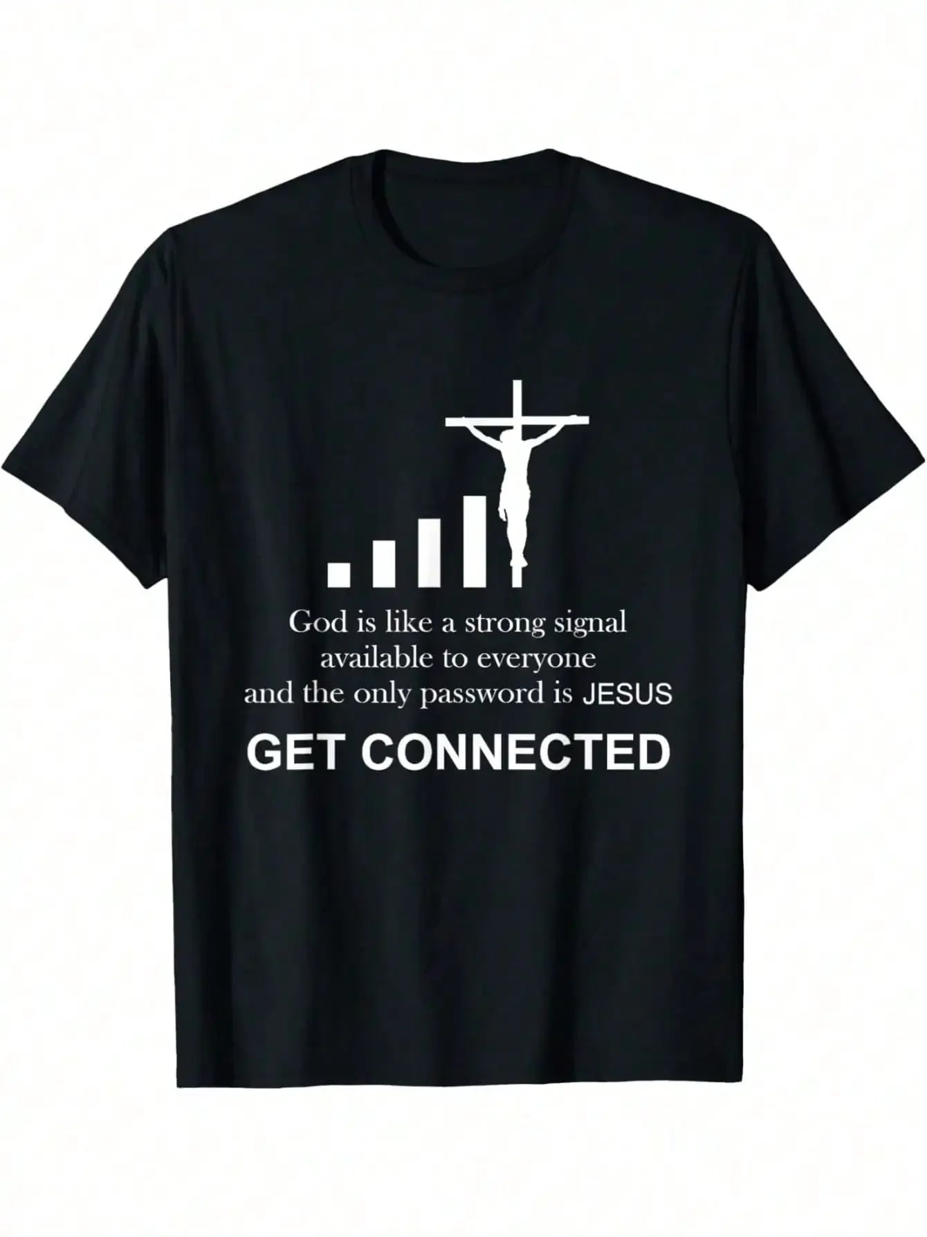 Get Connected Cross Graphic T-Shirt - Funny Catholic Priest Gift, Men's Casual Cotton Tee With Inspirational Message