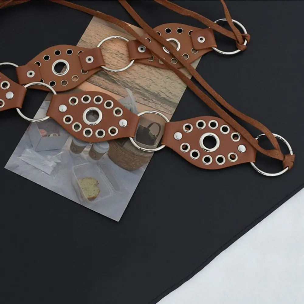 Vintage Metal Rivet Belt Hollow Ring Baroque Style Western Cowgirl Belt Y2K Korean Style Women Waistband Women
