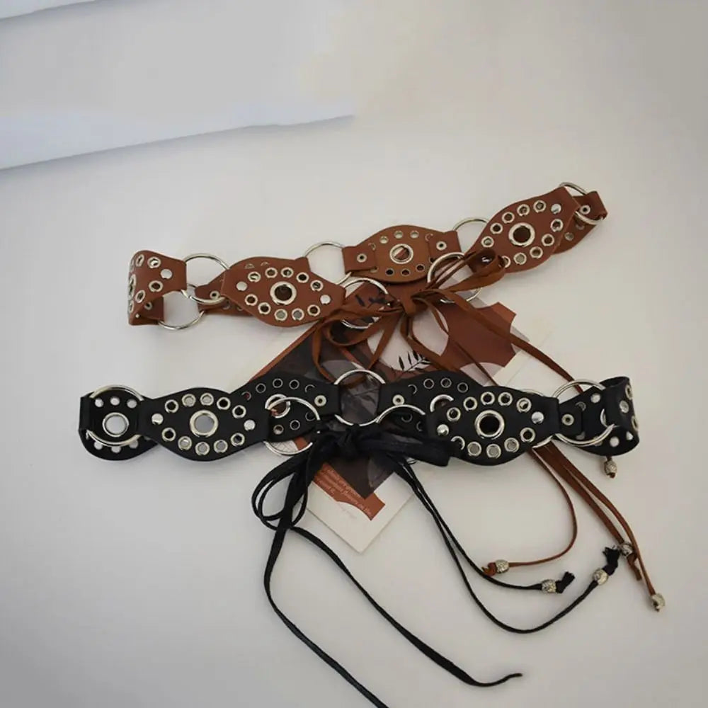Vintage Metal Rivet Belt Hollow Ring Baroque Style Western Cowgirl Belt Y2K Korean Style Women Waistband Women