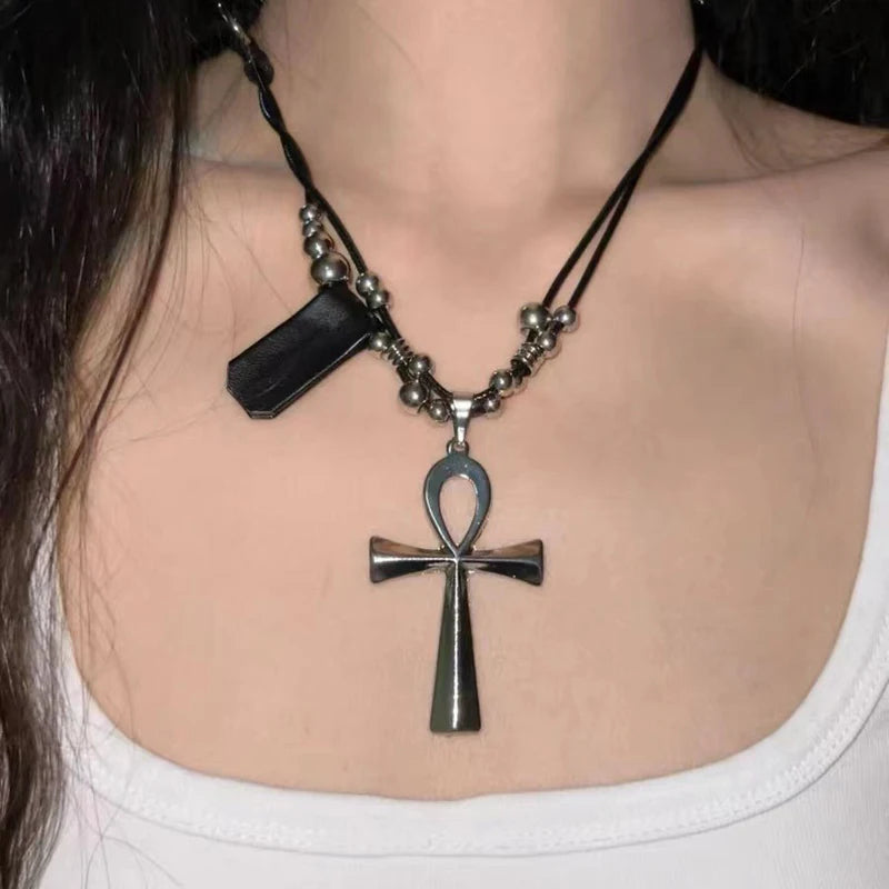 (Copy) Y2K Retro Metal Cross Pendant Necklaces for Women Girls Punk Gothic Black Rope Long Sweater Chain Necklace Jewelry Party Gifts