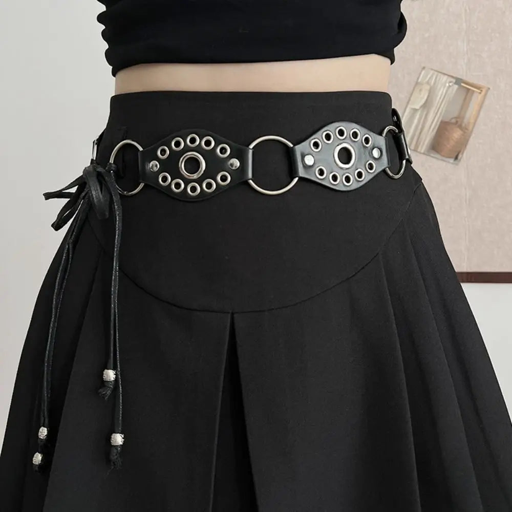 Vintage Metal Rivet Belt Hollow Ring Baroque Style Western Cowgirl Belt Y2K Korean Style Women Waistband Women