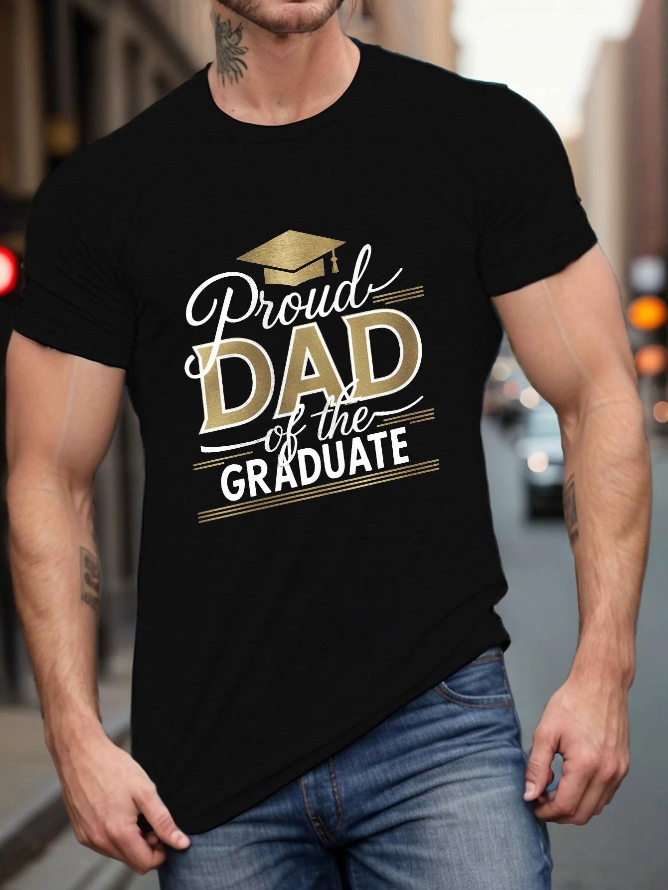 Graduation Proud DAD of The GRADUATE Print Tee Shirt, Tees for Men, Casual Short Sleeve T-Shirt for Summer