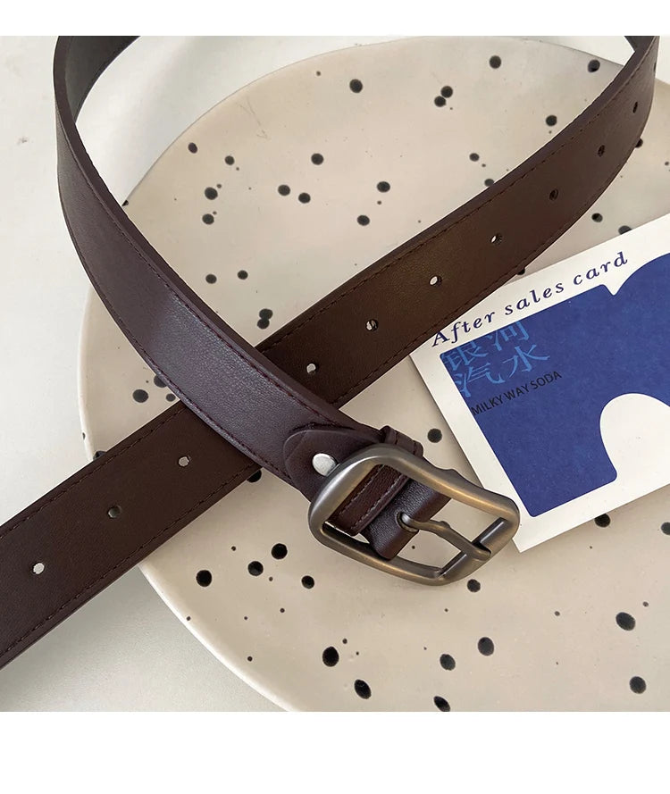 Belt Women for Jeans Student Coffee Versatile Wide Belt Design Feel Belt Black