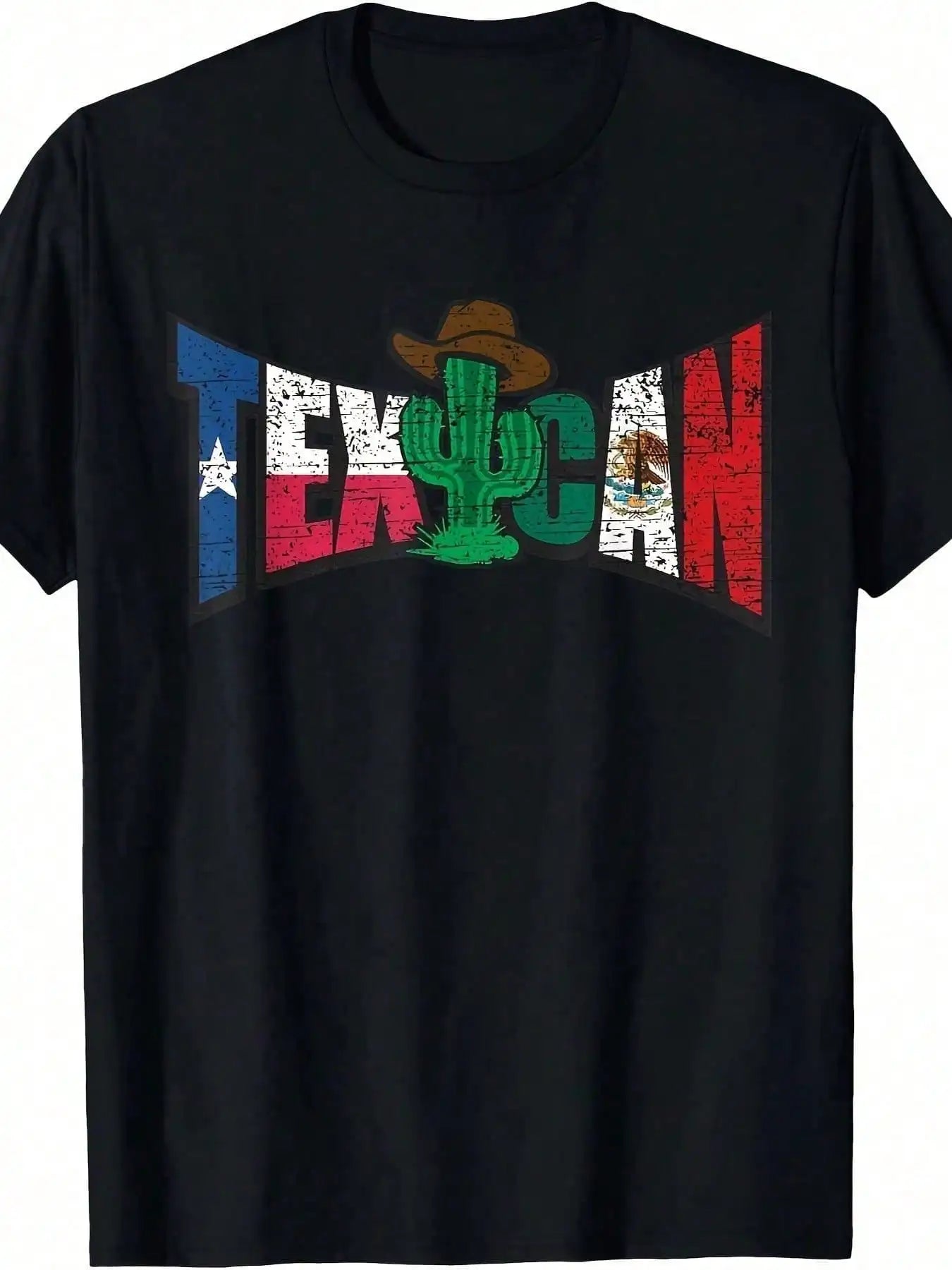 Texican Flag Cactus Tee Distressed Texas And Mexico Flag Letters Cactus T-Shirt