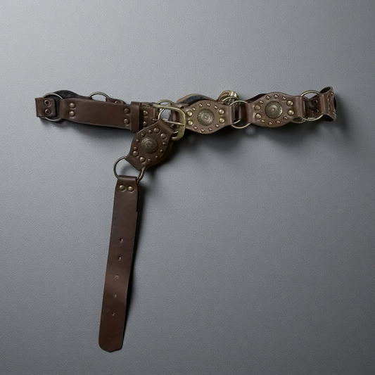 Cowgirl Y2K Studded Leather Concho Chain Belt – Vintage Boho Disc Belt