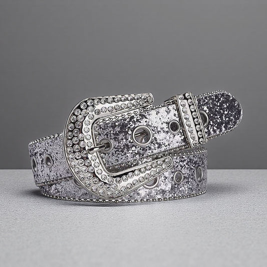 Rhinestone Belt for Women Men - Sequin Diamond Western Cowgirl Belts - Bling Studded Belts for Jeans Pants