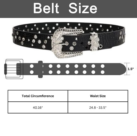 Western Rhinestone Belt for Men & Women Black Adjustable Faux Leather with Butterfly Buckle & Star Cutouts for Cowgirl & Y2K Fashion PU Leather Easy to Use Cuttable Design Perfect Length Gift Idea