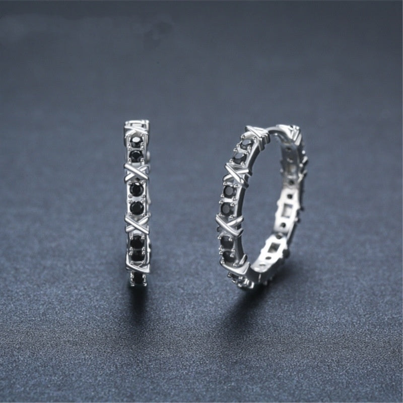 Gothic Barbed Wire Hoop Earrings – Black Crystal Punk Statement Jewelry
