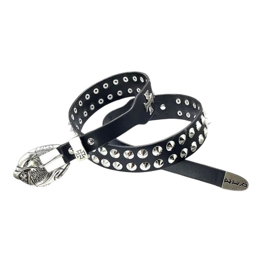 Black PU Studded Punk Belt – Eagle Buckle & Cross Emblem Hardware (Unisex)