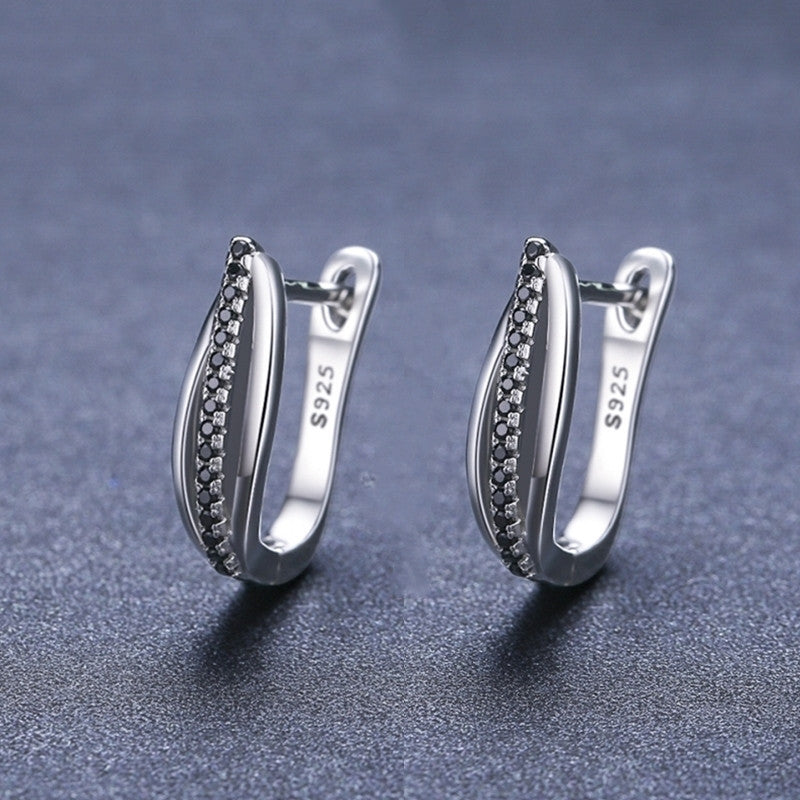 S925 Sterling Silver Zircon Hoop Earrings – Retro Hong Kong Style (Unisex)