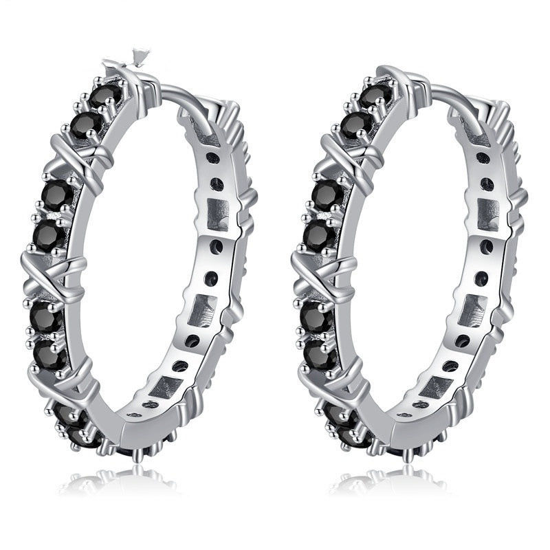 Gothic Barbed Wire Hoop Earrings – Black Crystal Punk Statement Jewelry