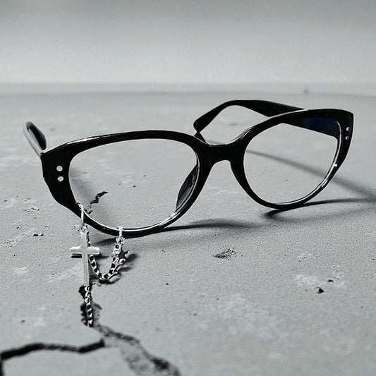 Cat Eye Glasses for Women - Punk, Y2K, and Egirl Fashion Eyewear with Charm Chain - Non-Lensless Goth Sunglasses