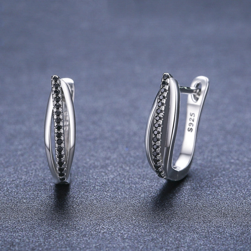 S925 Sterling Silver Zircon Hoop Earrings – Retro Hong Kong Style (Unisex)