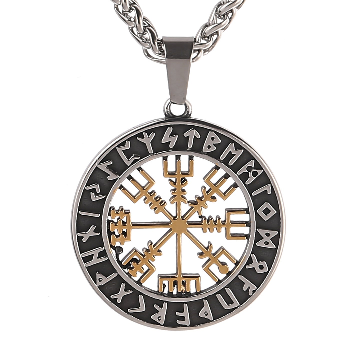 Vegvisir Viking Compass Pendant Necklace – Norse Runes Amulet