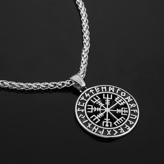 Vegvisir Viking Compass Pendant Necklace – Norse Runes Amulet