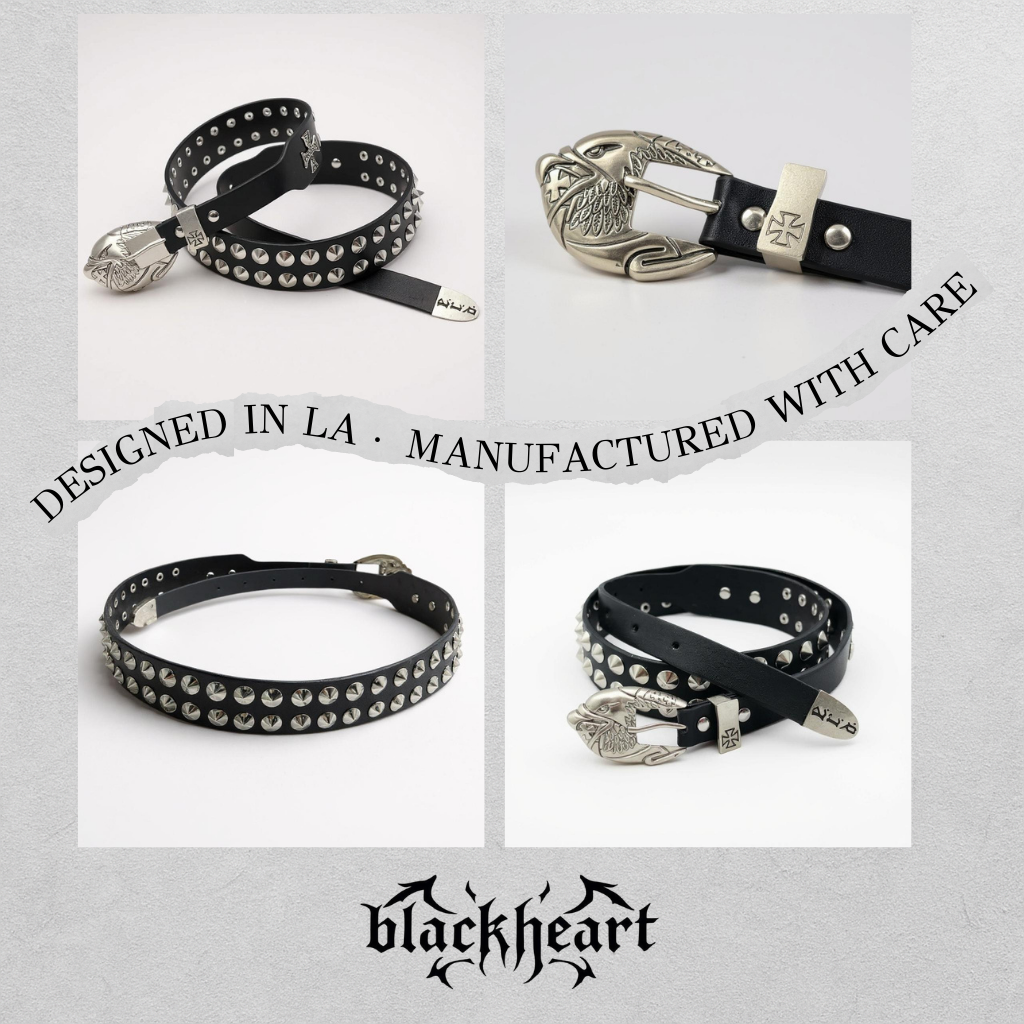 Black PU Studded Punk Belt – Eagle Buckle & Cross Emblem Hardware (Unisex)