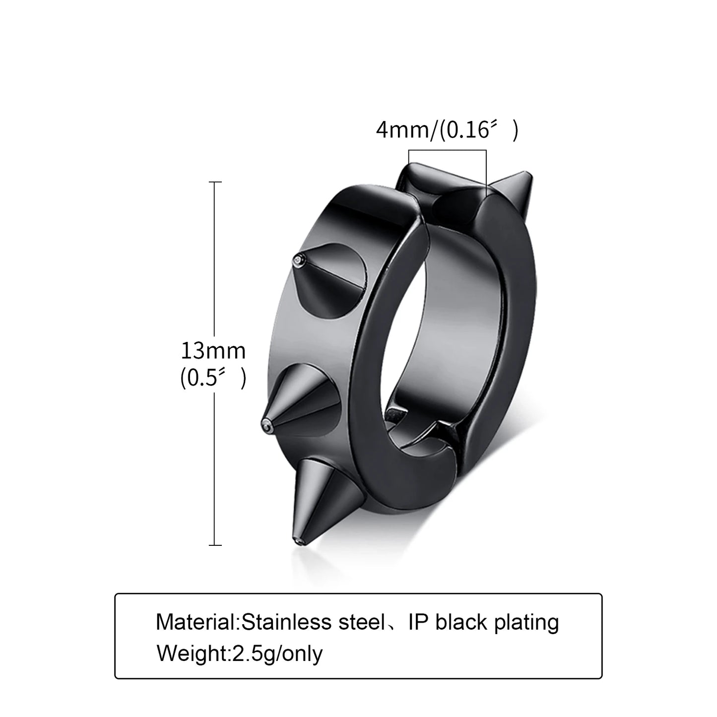 Vnox Punk Clip Earrings for Men Women, Black Stainless Steel Ear Accessory, Gothic Rock Hiphop Hoop Circle Earring 1 Piece