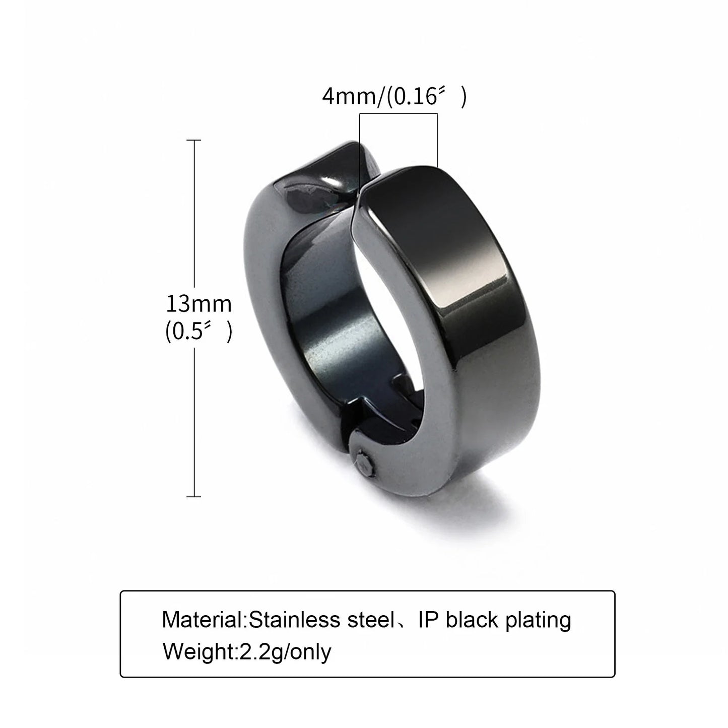 Vnox Punk Clip Earrings for Men Women, Black Stainless Steel Ear Accessory, Gothic Rock Hiphop Hoop Circle Earring 1 Piece