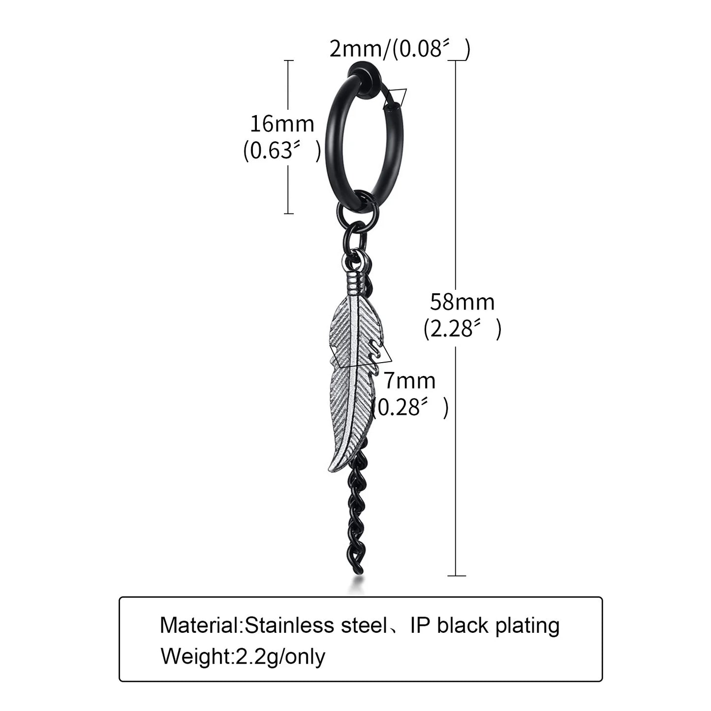Vnox Punk Clip Earrings for Men Women, Black Stainless Steel Ear Accessory, Gothic Rock Hiphop Hoop Circle Earring 1 Piece