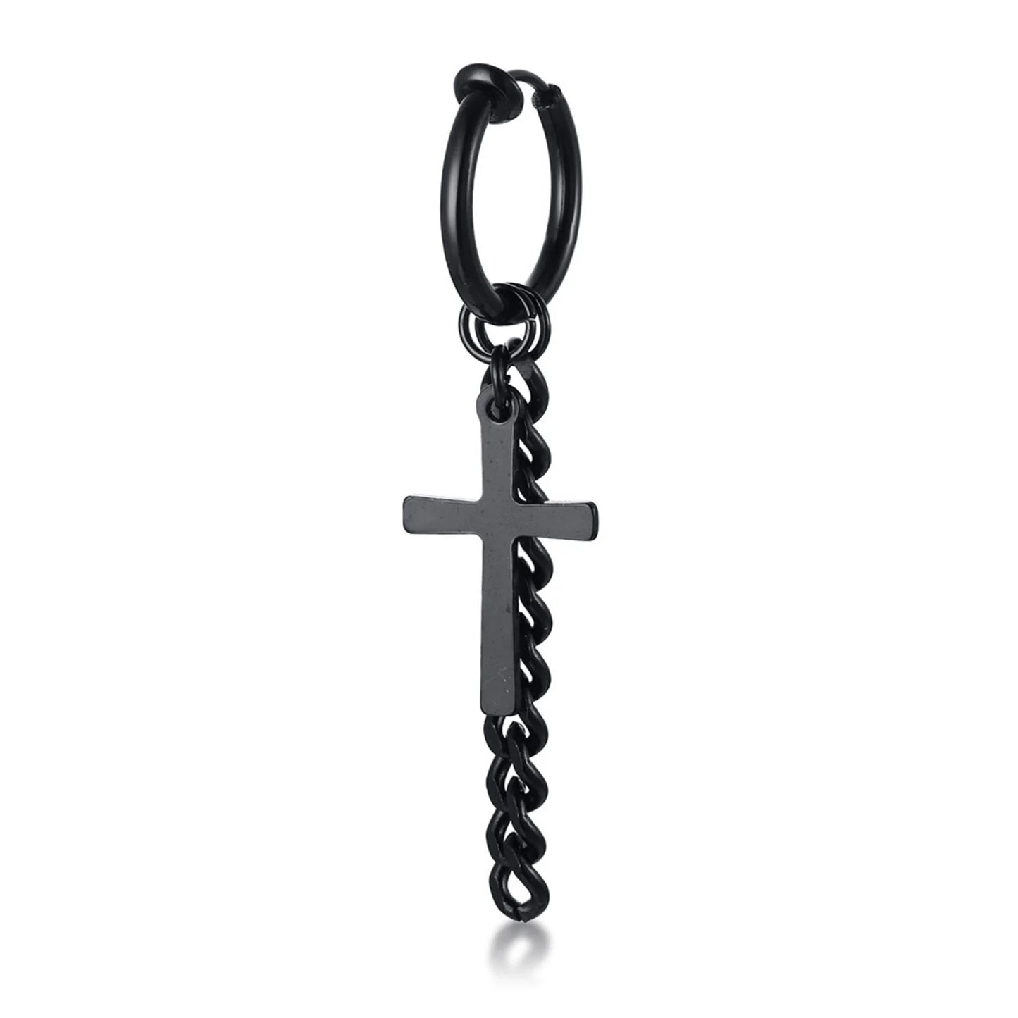 Vnox Punk Clip Earrings for Men Women, Black Stainless Steel Ear Accessory, Gothic Rock Hiphop Hoop Circle Earring 1 Piece