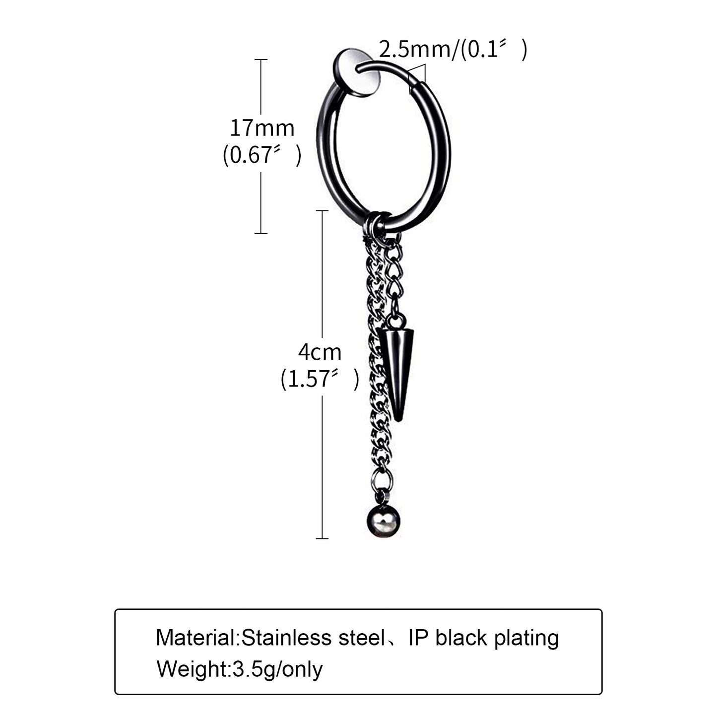 Vnox Punk Clip Earrings for Men Women, Black Stainless Steel Ear Accessory, Gothic Rock Hiphop Hoop Circle Earring 1 Piece