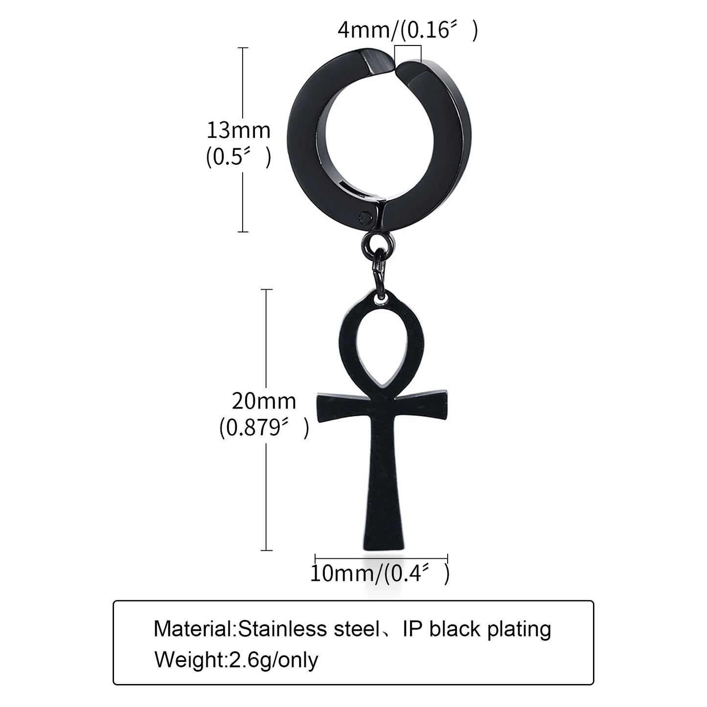 Vnox Punk Clip Earrings for Men Women, Black Stainless Steel Ear Accessory, Gothic Rock Hiphop Hoop Circle Earring 1 Piece
