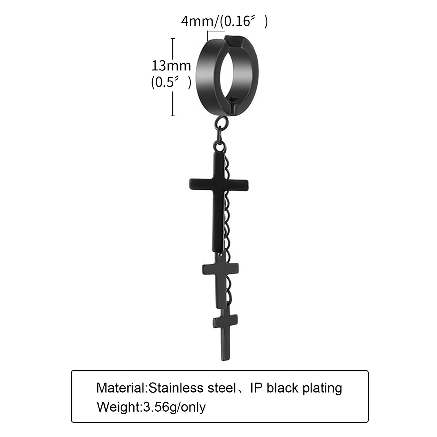 Vnox Punk Clip Earrings for Men Women, Black Stainless Steel Ear Accessory, Gothic Rock Hiphop Hoop Circle Earring 1 Piece