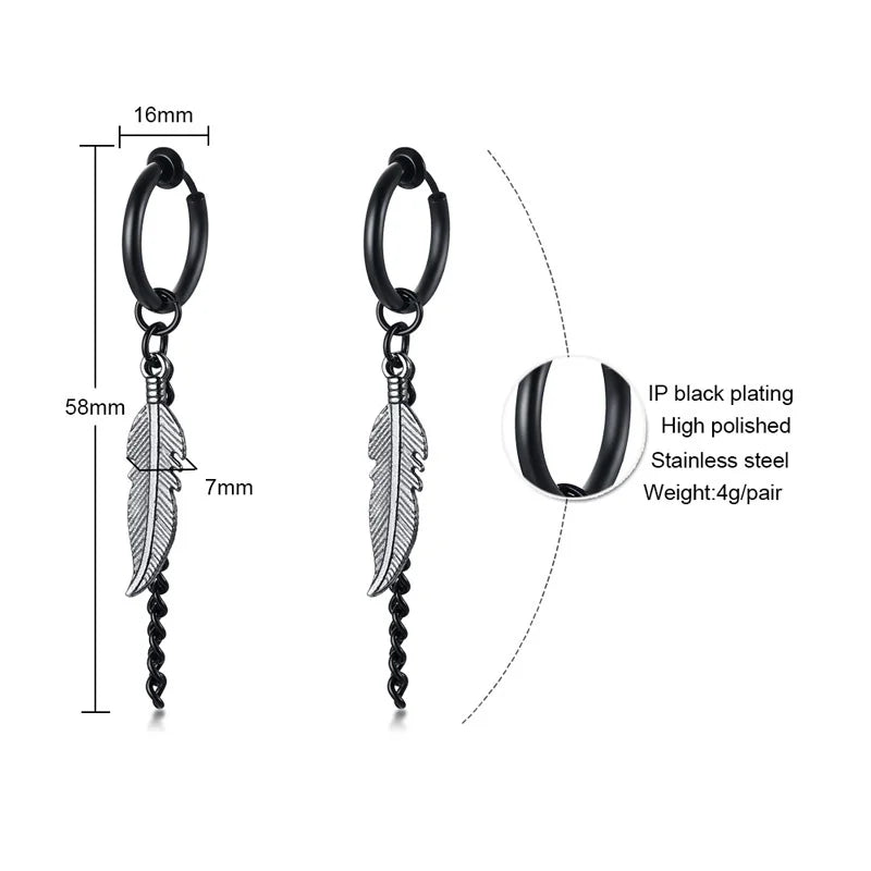Vnox Punk Clip Earrings for Men Women, Black Stainless Steel Ear Accessory, Gothic Rock Hiphop Hoop Circle Earring 1 Piece