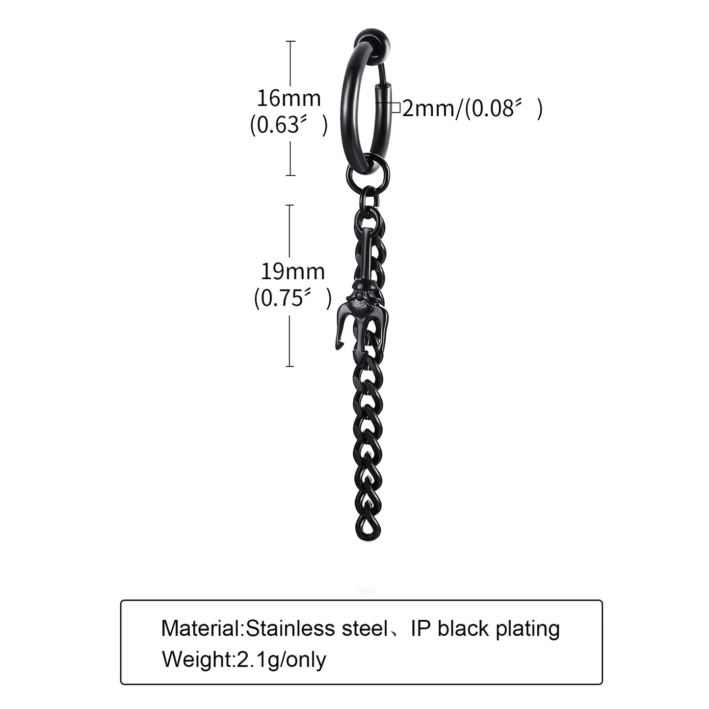 Vnox Punk Clip Earrings for Men Women, Black Stainless Steel Ear Accessory, Gothic Rock Hiphop Hoop Circle Earring 1 Piece