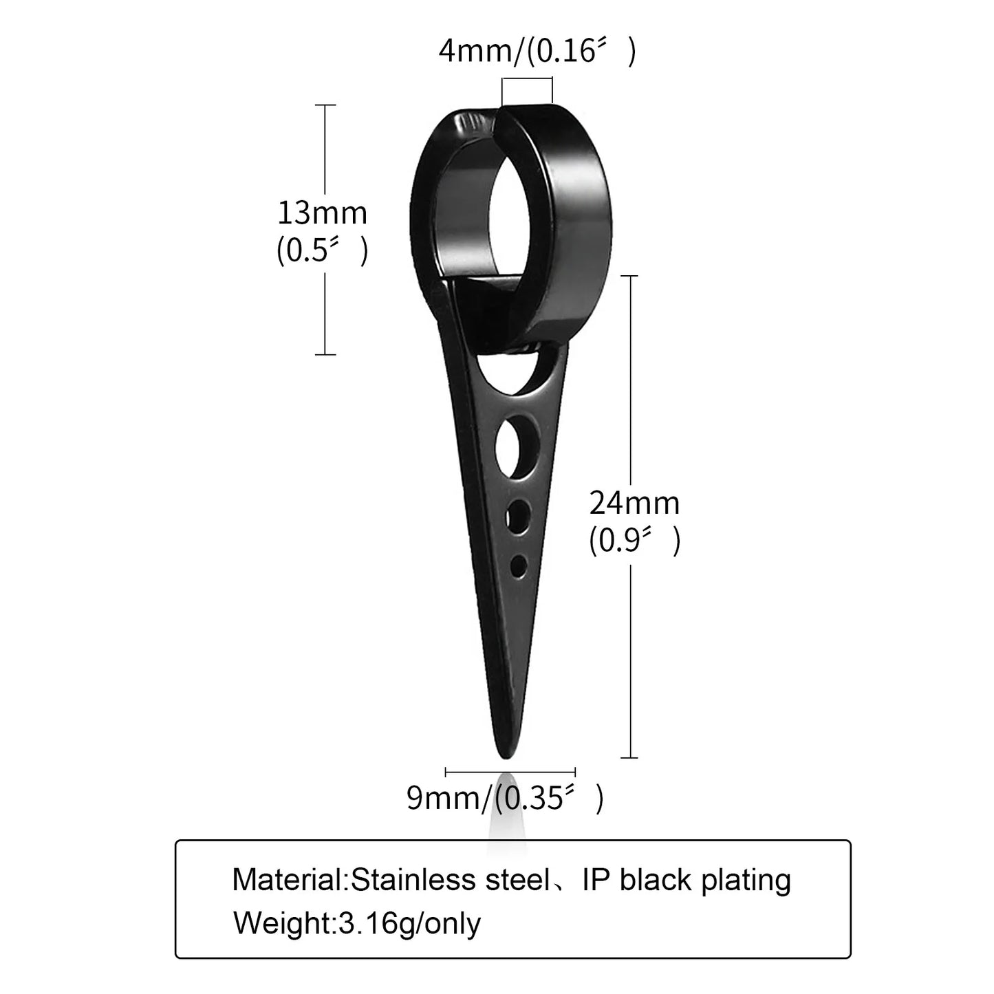 Vnox Punk Clip Earrings for Men Women, Black Stainless Steel Ear Accessory, Gothic Rock Hiphop Hoop Circle Earring 1 Piece