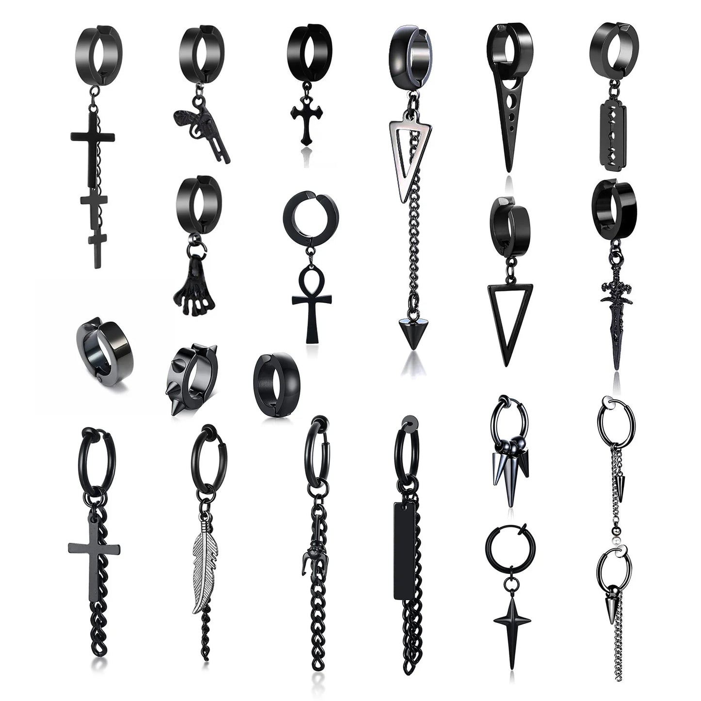 Vnox Punk Clip Earrings for Men Women, Black Stainless Steel Ear Accessory, Gothic Rock Hiphop Hoop Circle Earring 1 Piece