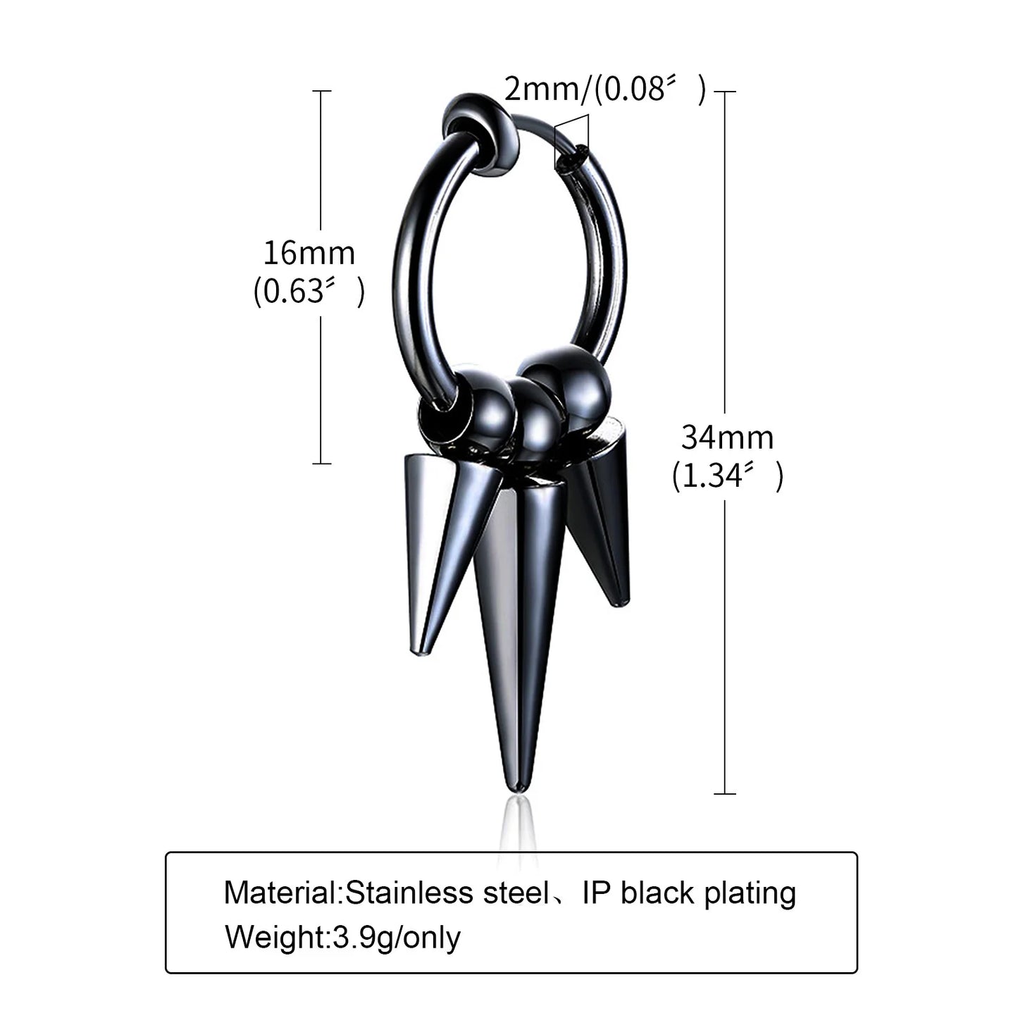 Vnox Punk Clip Earrings for Men Women, Black Stainless Steel Ear Accessory, Gothic Rock Hiphop Hoop Circle Earring 1 Piece