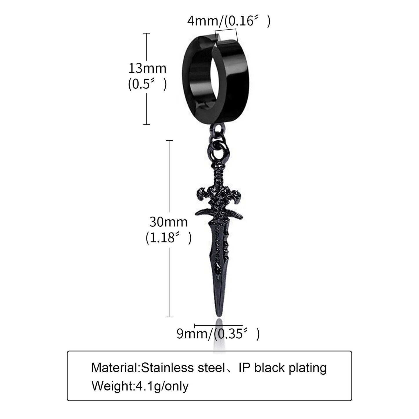 Vnox Punk Clip Earrings for Men Women, Black Stainless Steel Ear Accessory, Gothic Rock Hiphop Hoop Circle Earring 1 Piece