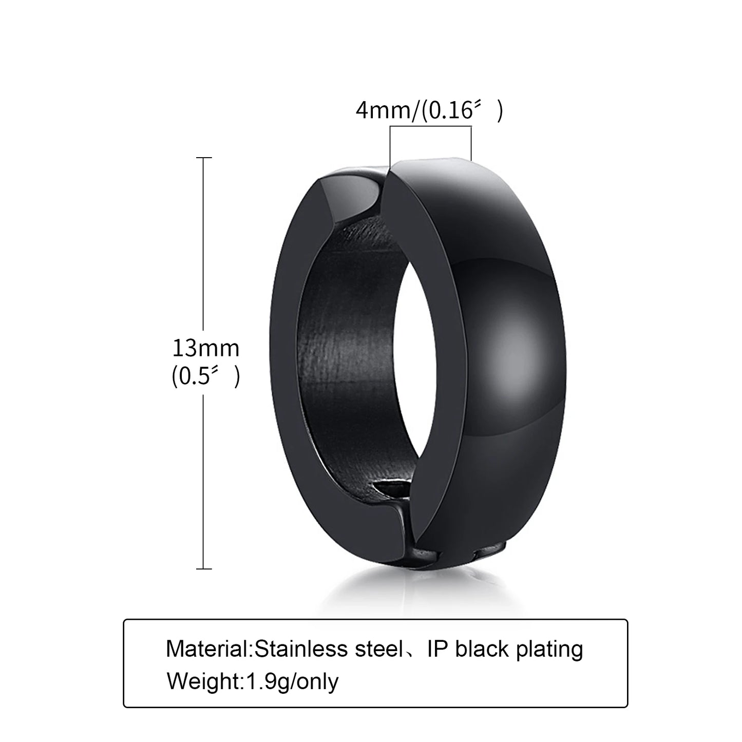 Vnox Punk Clip Earrings for Men Women, Black Stainless Steel Ear Accessory, Gothic Rock Hiphop Hoop Circle Earring 1 Piece
