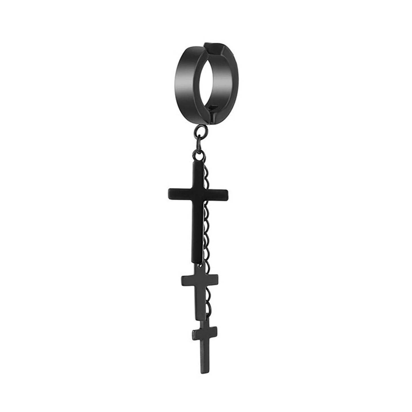 Vnox Punk Clip Earrings for Men Women, Black Stainless Steel Ear Accessory, Gothic Rock Hiphop Hoop Circle Earring 1 Piece