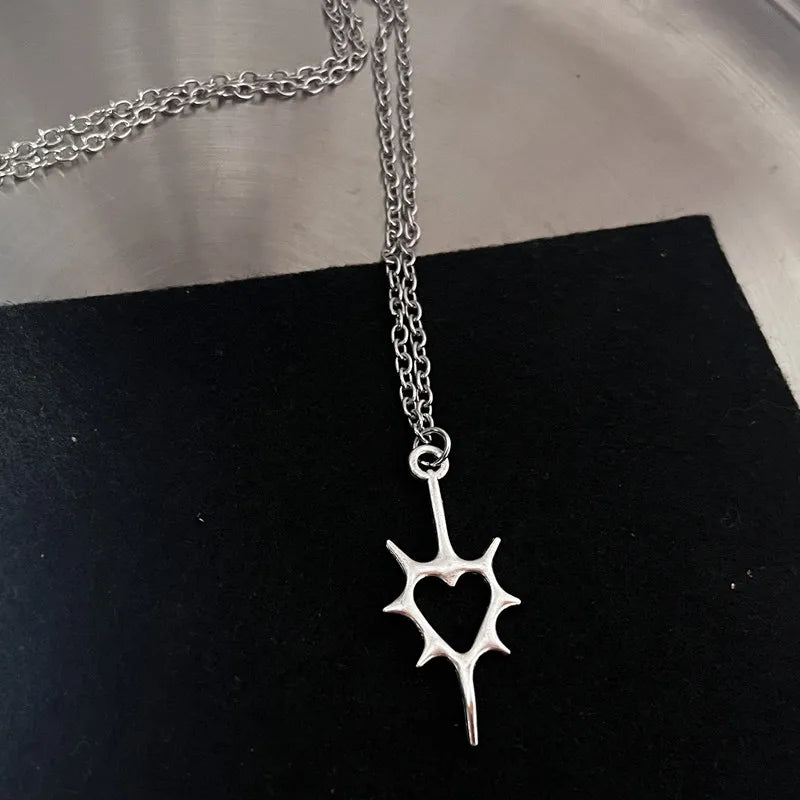 (Copy) Y2K Flail Fire Heart Teeth Pendant Necklace for Women Men Charm Necklace Grunge Punk Fashion Jewelry ﻿