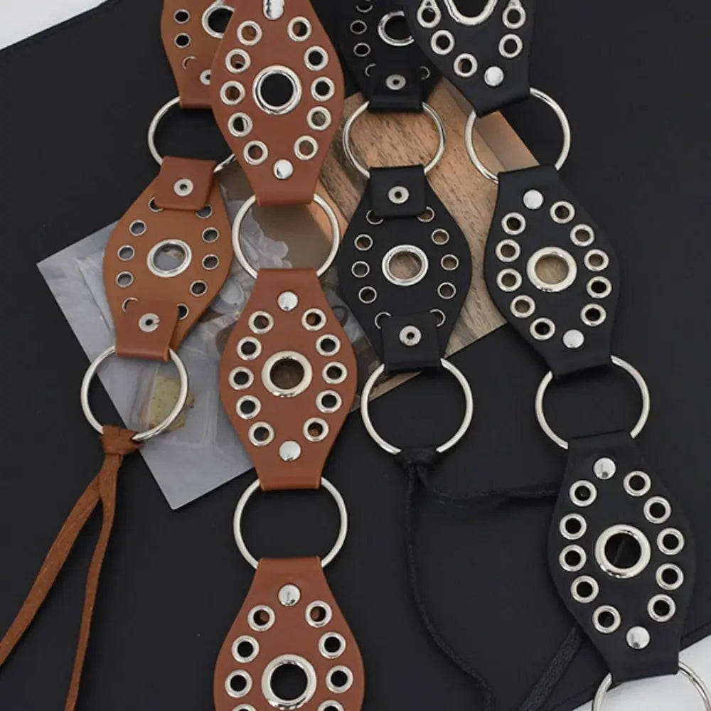 Vintage Metal Rivet Belt Hollow Ring Baroque Style Western Cowgirl Belt Y2K Korean Style Women Waistband Women