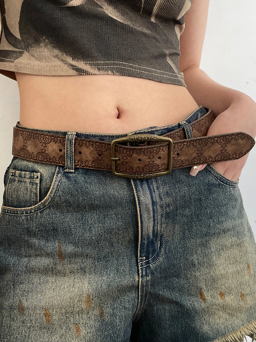 N Retro Y2K Belt WOMEN'S New National Wind Belt with Jeans Belt Senior Sense of Brown