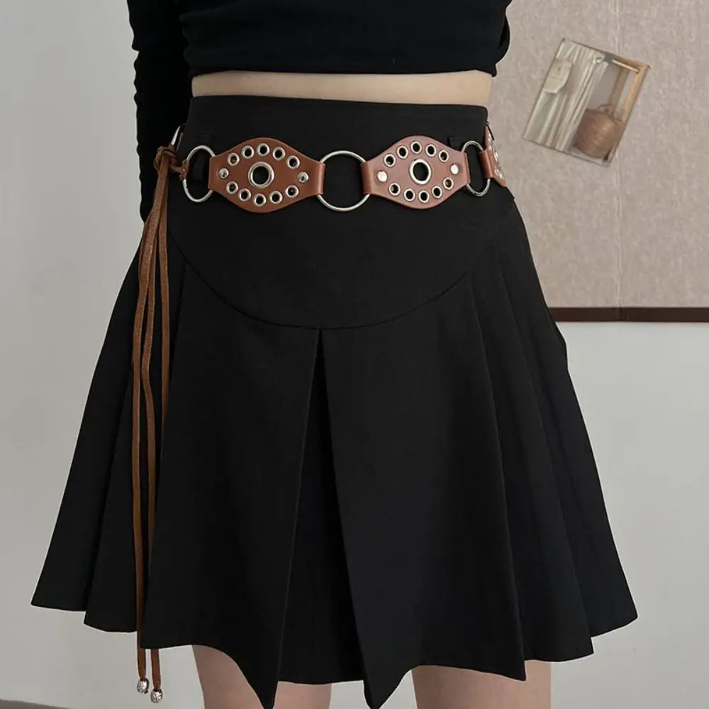 Vintage Metal Rivet Belt Hollow Ring Baroque Style Western Cowgirl Belt Y2K Korean Style Women Waistband Women