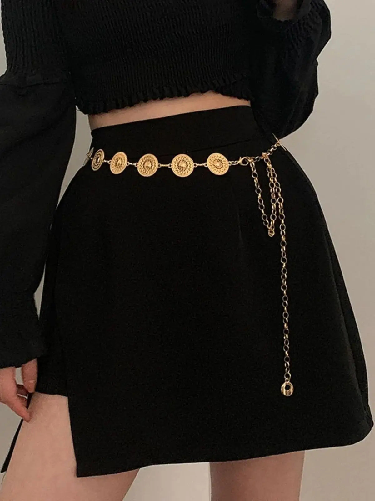 Women Steampunk Hollow Out Circle Shaped Waist Chain For Women, Design Artistic Alloy Belt For Dress, Elegant And Trendy Boho