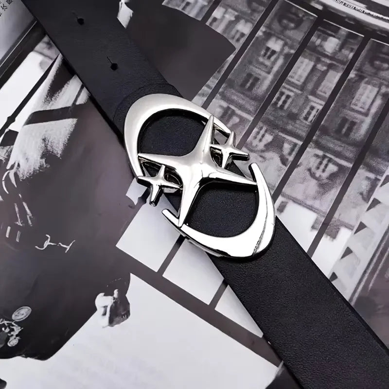 Men's Belt Punk Star Buckle Belt Design Cross Metal Vintage Gothic Men Women Y2K Belt Pu Leather Belt Pants Jeans Neutral Belts