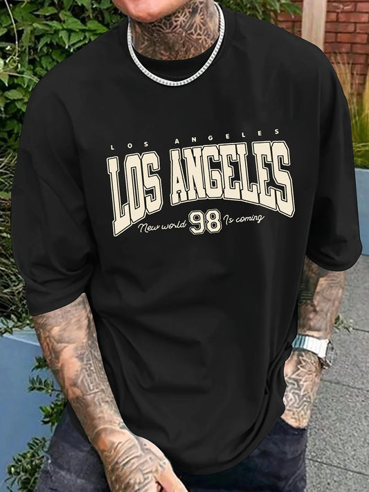 Men's Los Angeles Graphic Print Short Sleeve T-Shirt - Casual Crew Neck, All-Season Comfort, Regular Fit