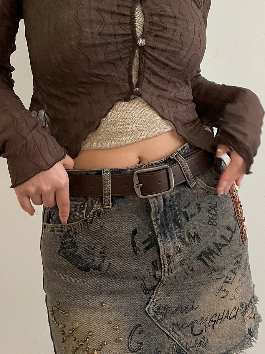 Belt Women for Jeans Student Coffee Versatile Wide Belt Design Feel Belt Black