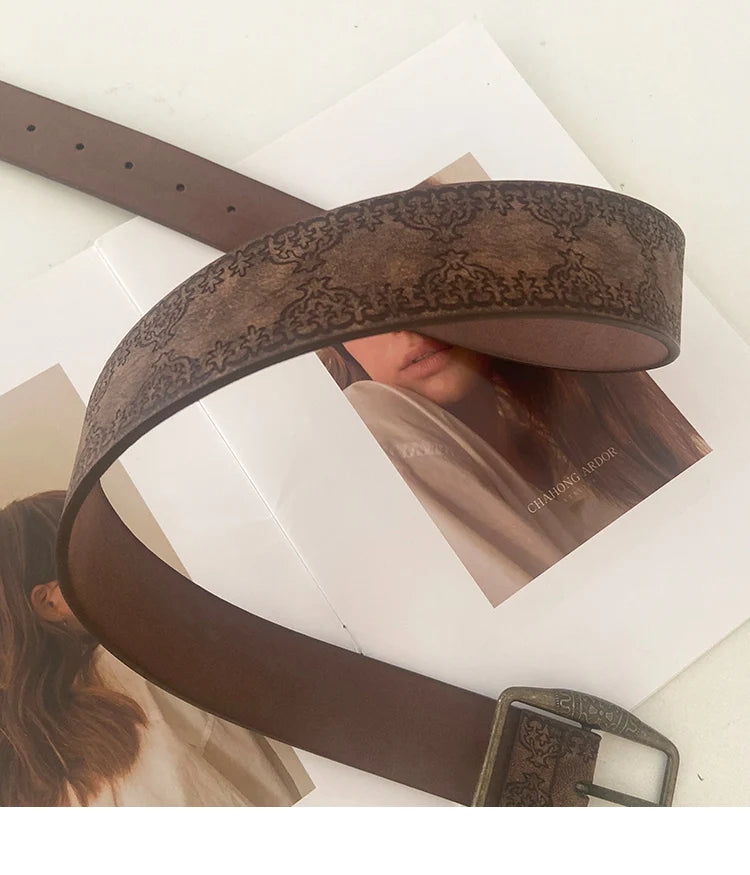 N Retro Y2K Belt WOMEN'S New National Wind Belt with Jeans Belt Senior Sense of Brown