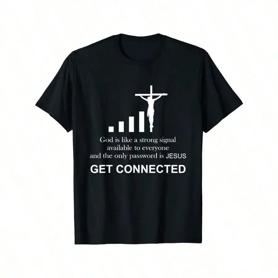 Get Connected Cross Graphic T-Shirt - Funny Catholic Priest Gift, Men's Casual Cotton Tee With Inspirational Message